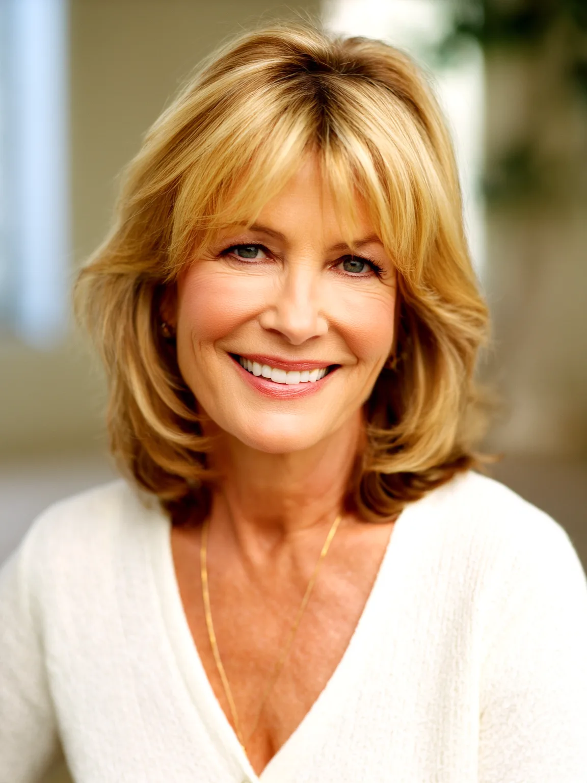 Shoulder-Length Buttery Blonde Layers with Soft Highlights