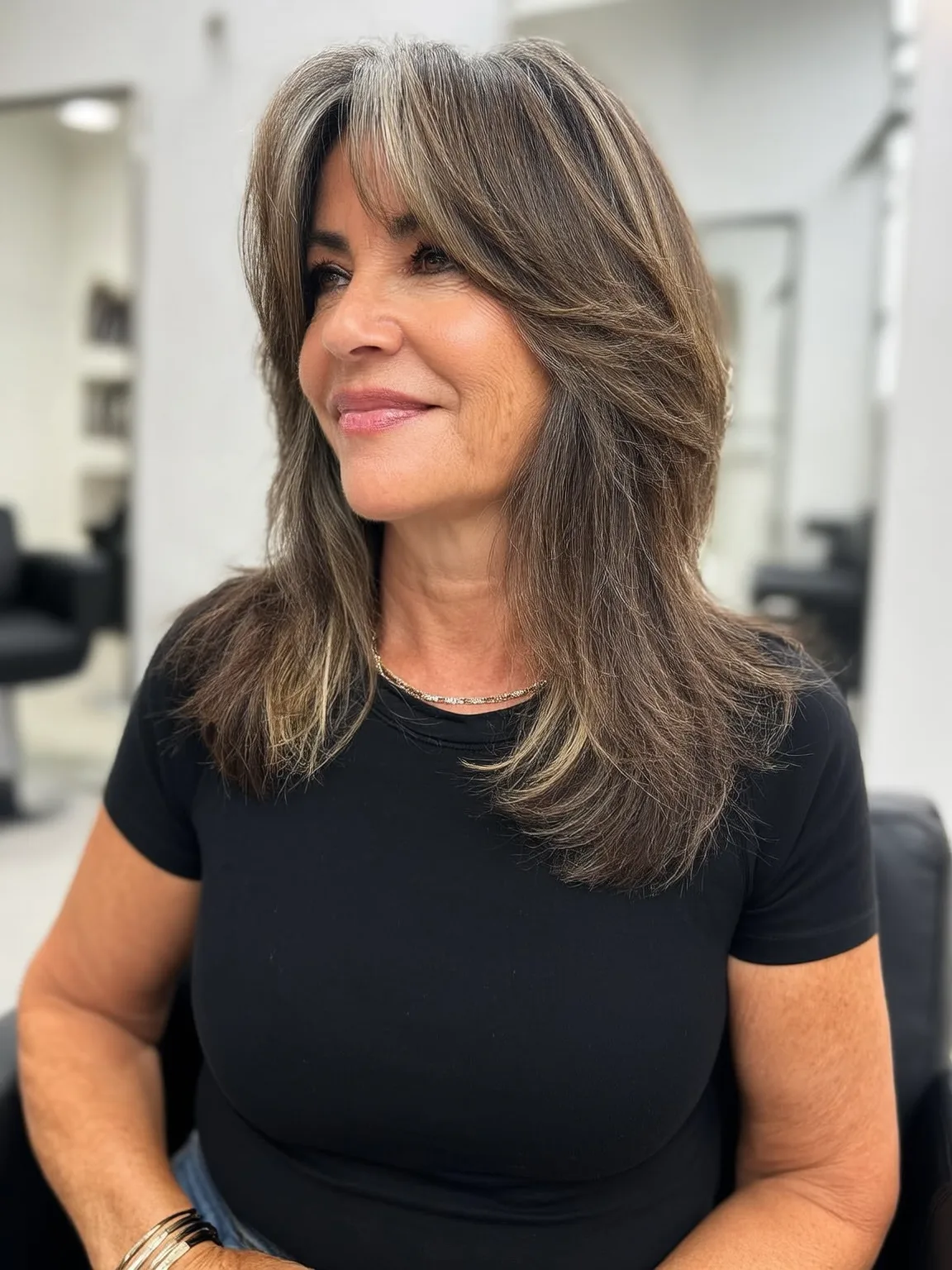 Medium-Length Soft Ash Brown Layers with Subtle Highlights