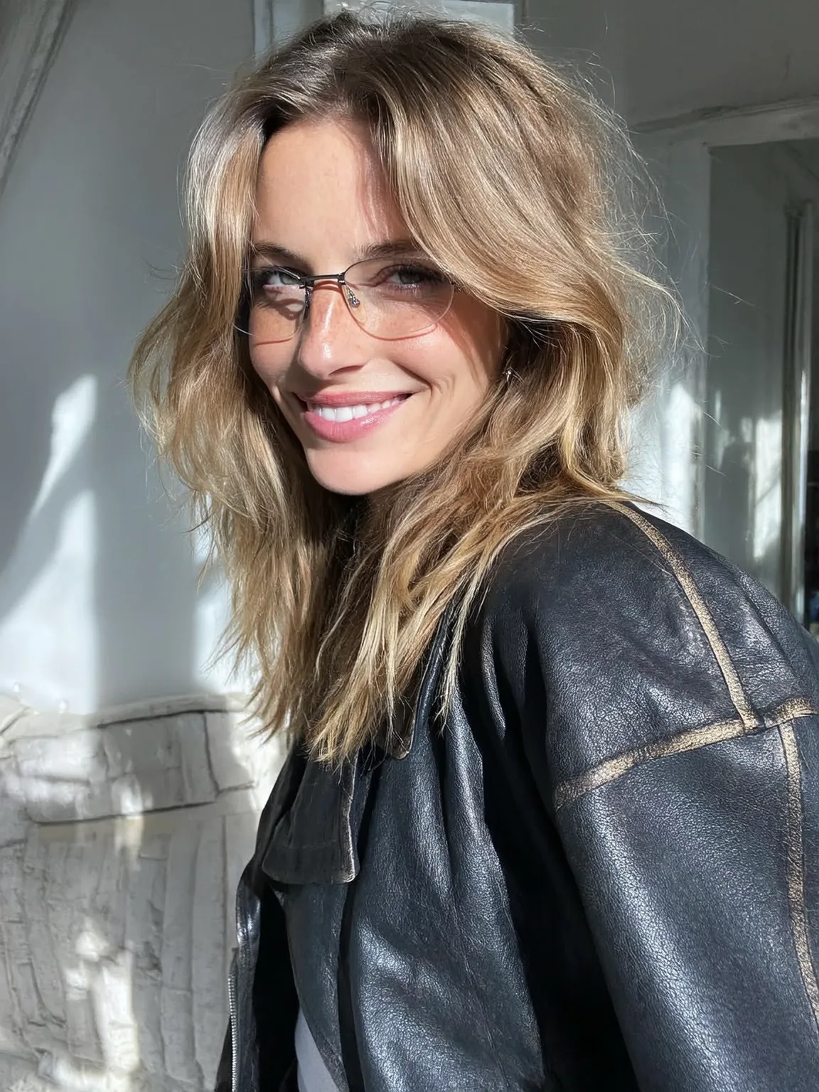 Shoulder-Length Layered Cut with Sandy Blonde Balayage