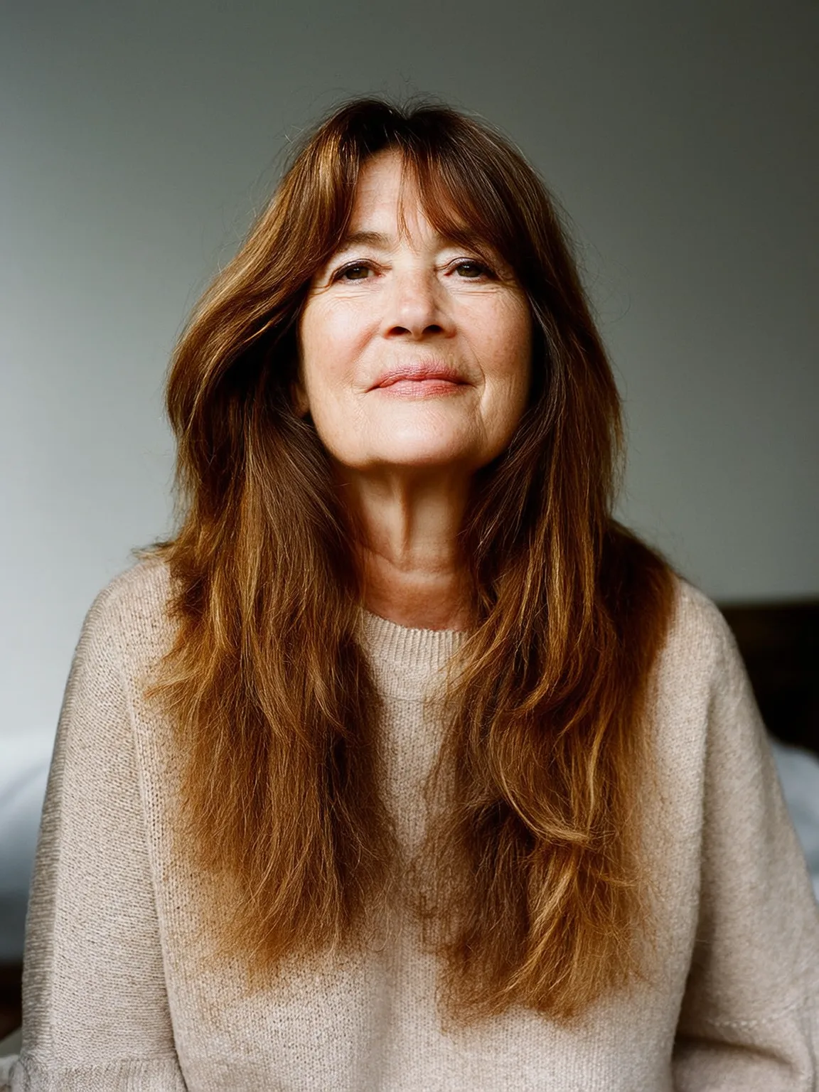 Long Layered Cut with Warm Caramel Balayage