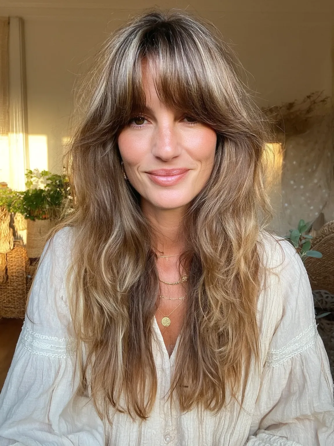 Long Wavy Layers with Sandy Blonde Highlights