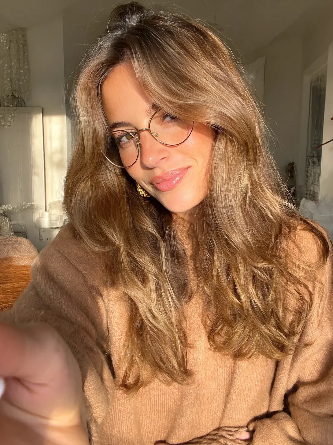 Long Layered Waves with Warm Caramel Balayage
