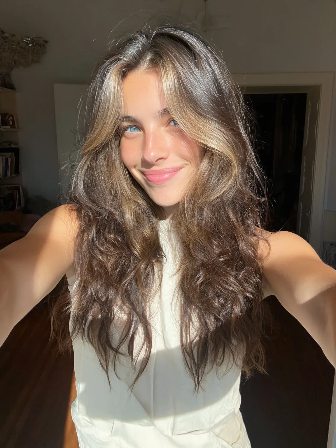 Long Layered Waves with Honey Blonde Balayage
