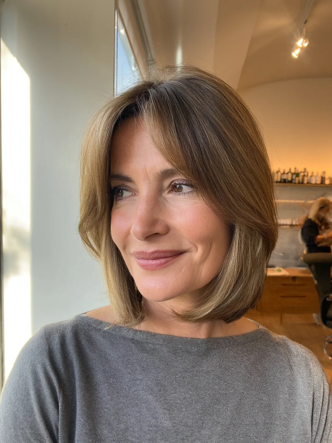 Air-Dried Straight Chin-Length Warm Caramel Bob