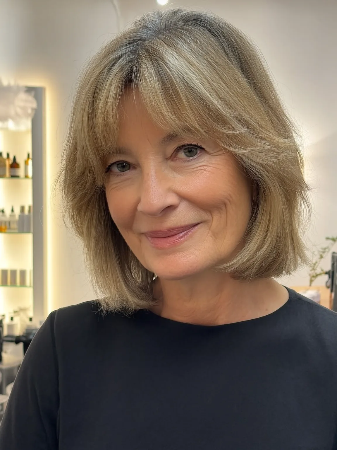 Warm Caramel Brown Chin-Length Bob with Highlights