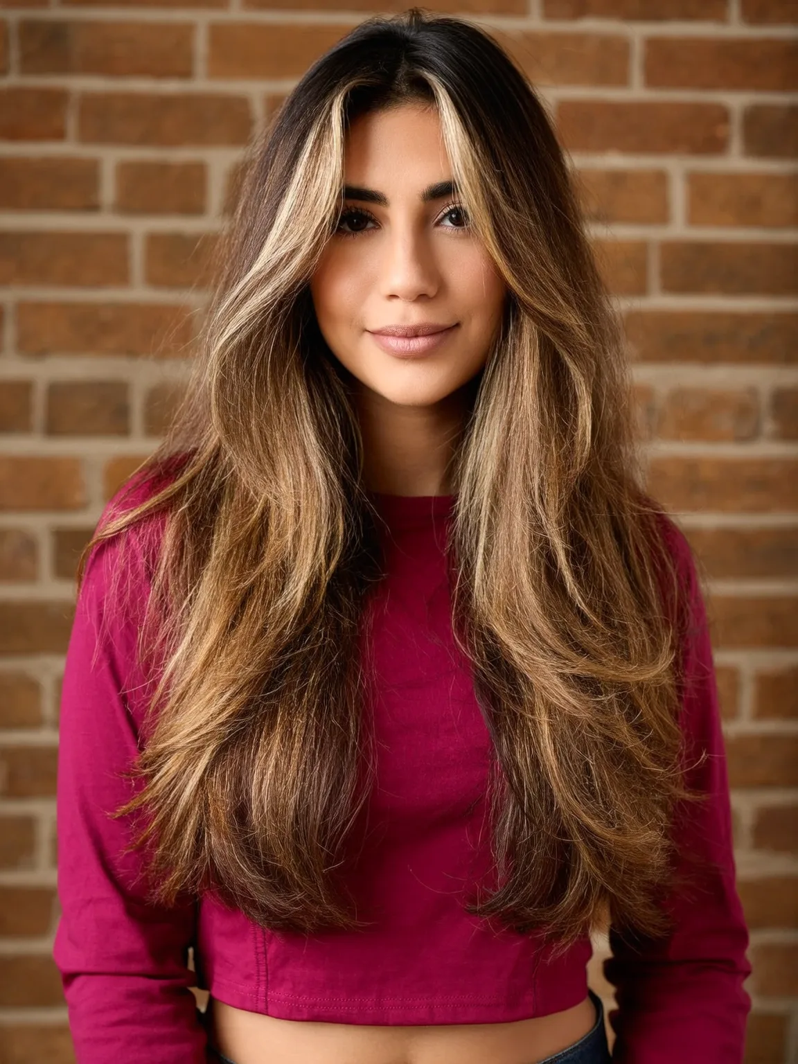 Long Layered Waves with Golden Honey Balayage