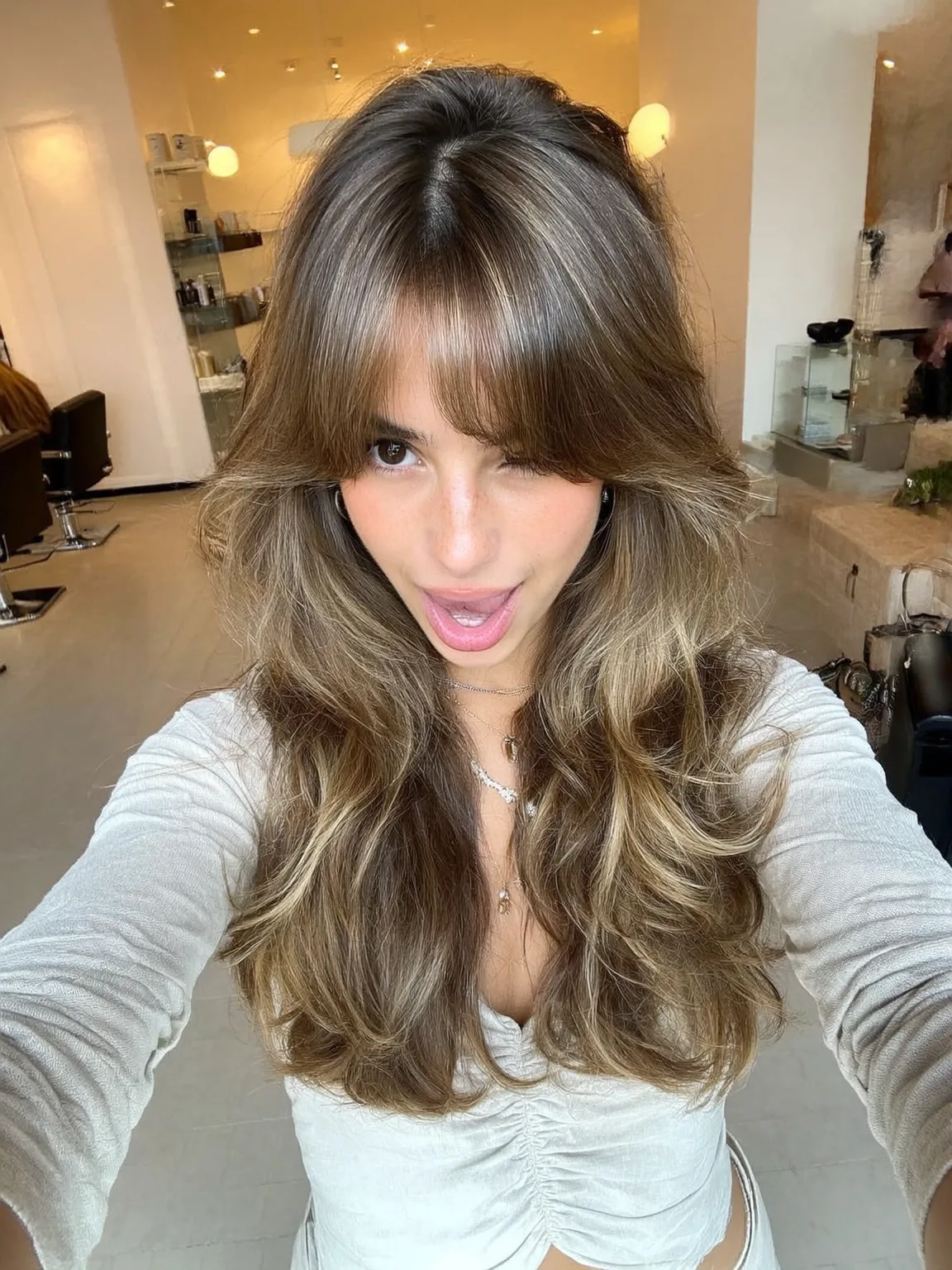 Long Flowing Layers with Caramel Bronde Balayage