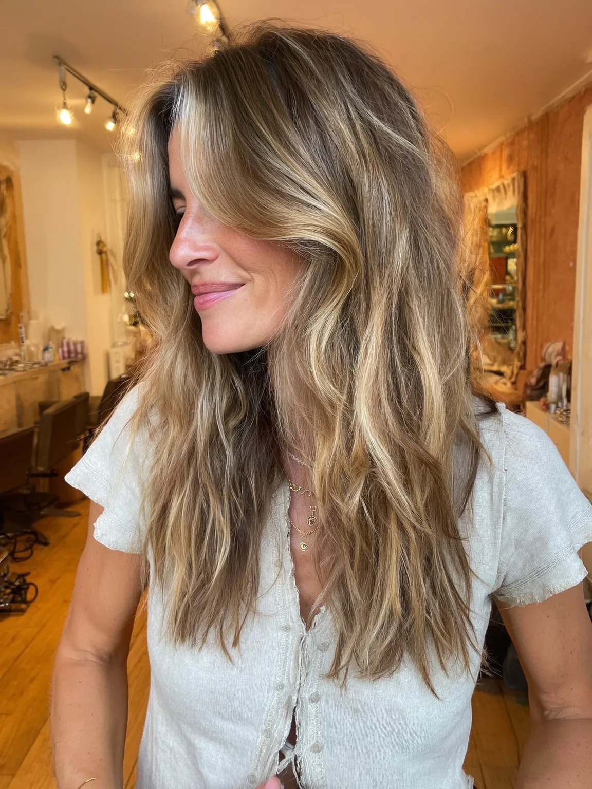 Layered Long Waves with Honey Blonde Balayage