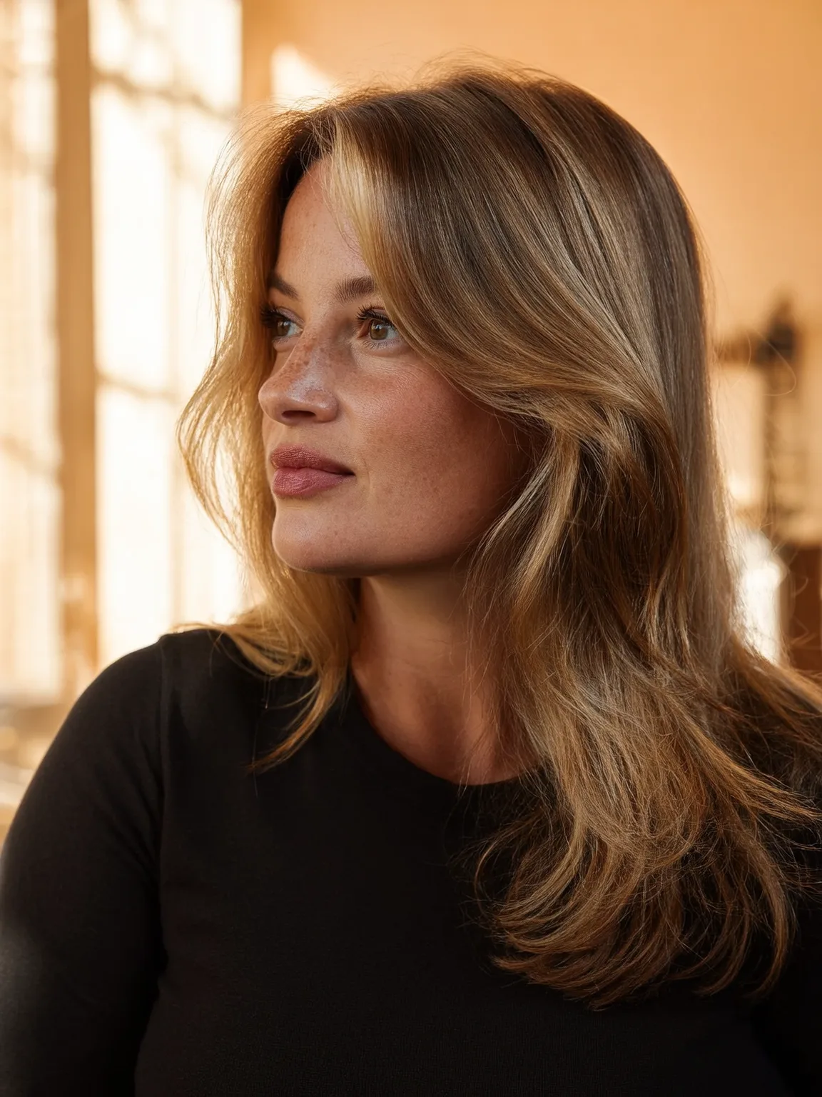 Medium Layered Cut with Honey Blonde Balayage