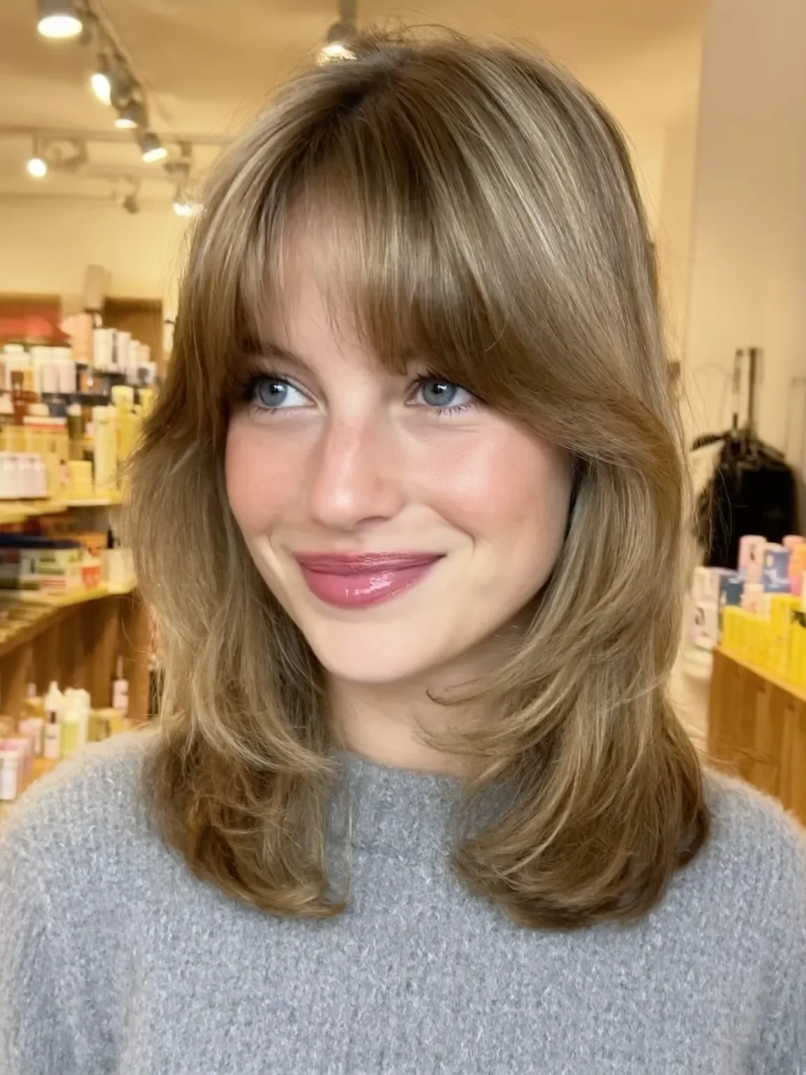 Medium Wavy Layers with Soft Curtain Bangs