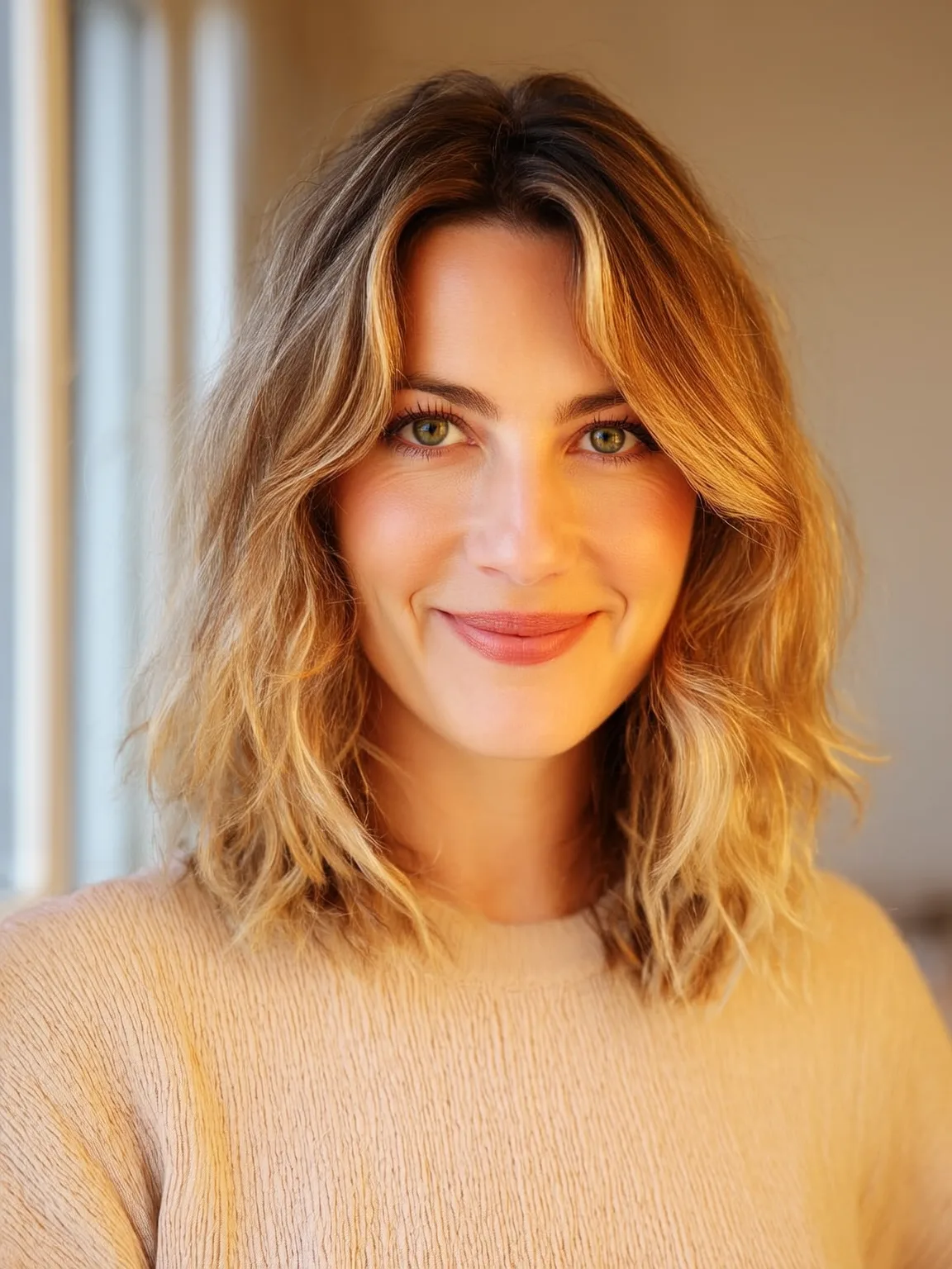 Choppy Shoulder-Length Lob with Sandy Blonde Balayage