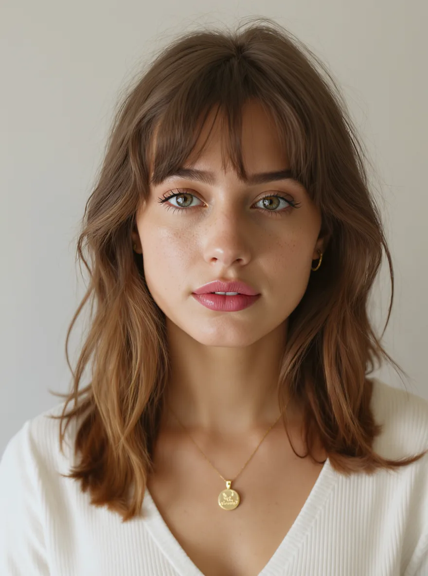 Versatile Soft Chocolate Brown Wavy Lob with Curtain Bangs