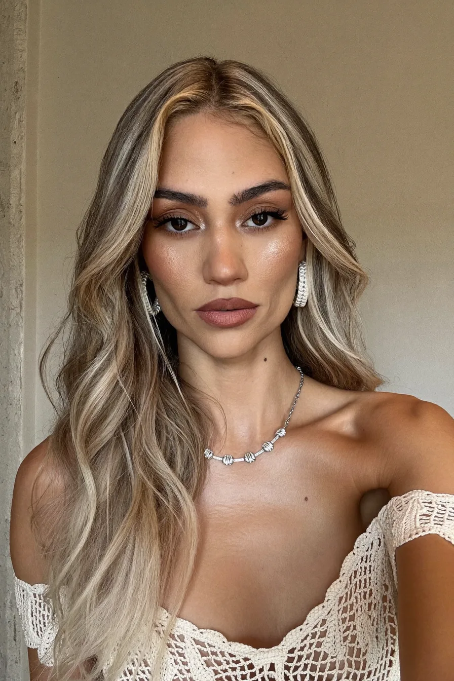 Glossy Wavy Balayage Blonde Long Layered Hair With Face-Framing