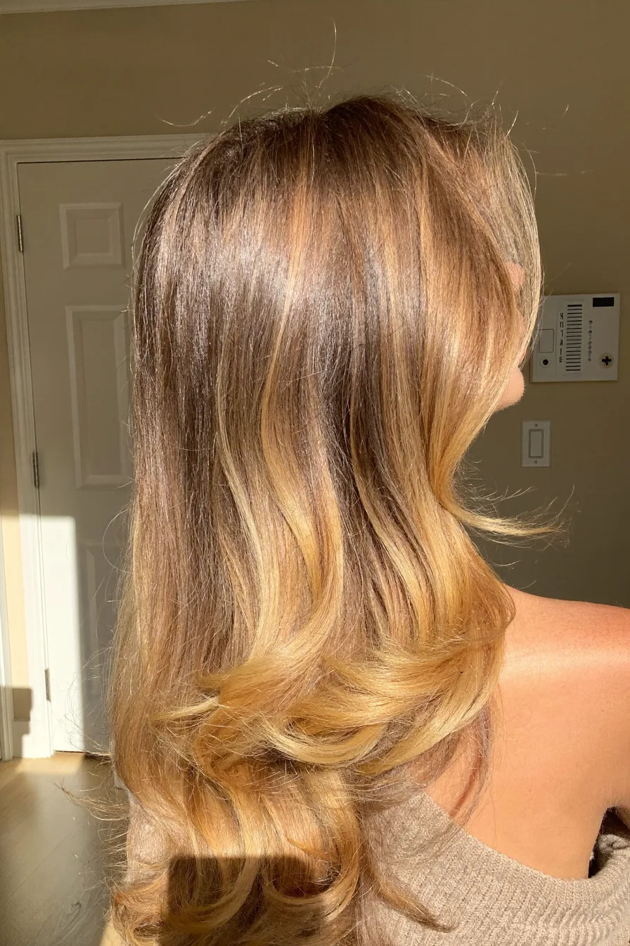 Sun-Kissed Balayage Blonde Wavy Long Layered Hairstyle for Volume