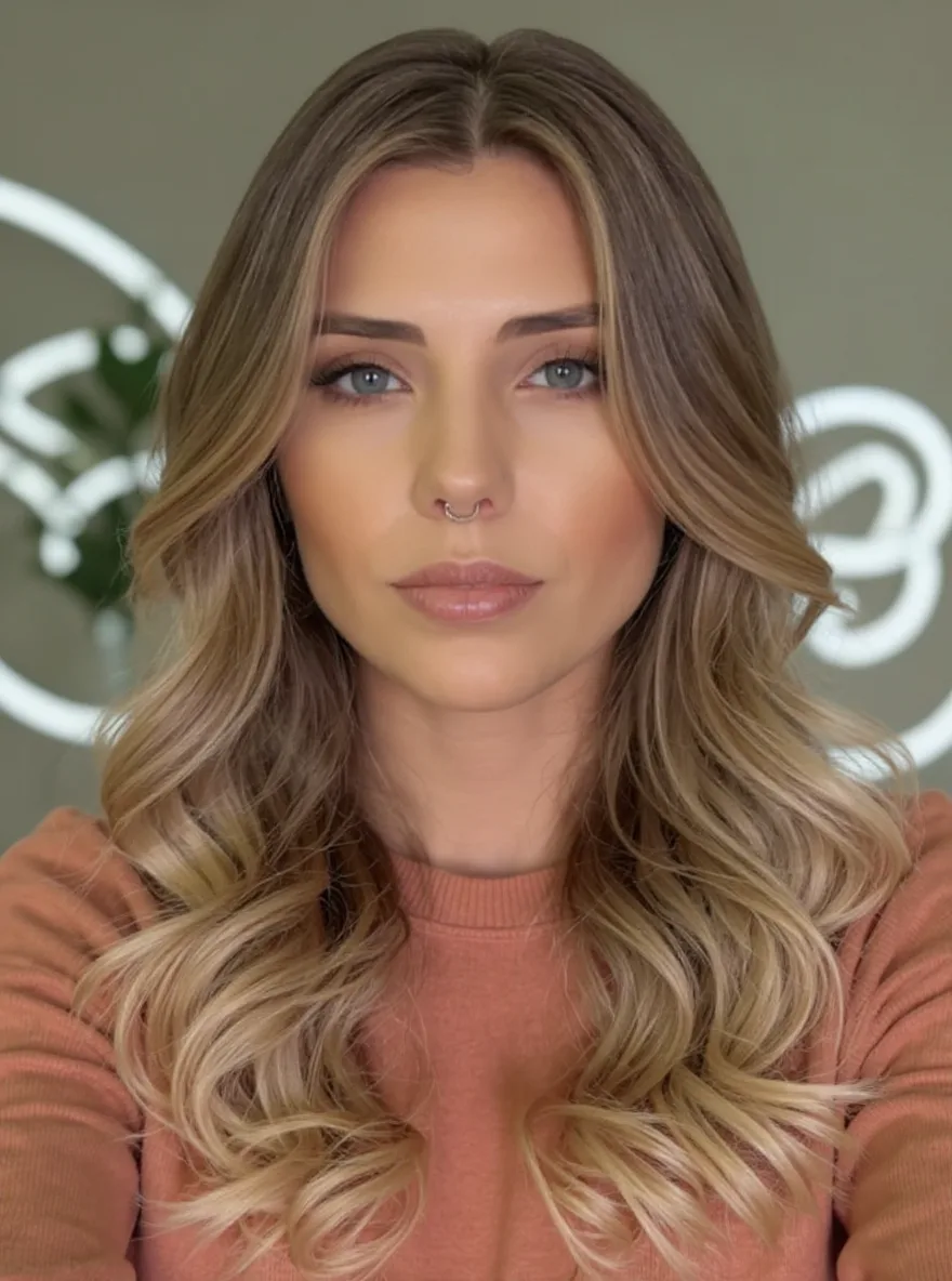 Voluminous Long Waves with Sandy Blonde Balayage Layers