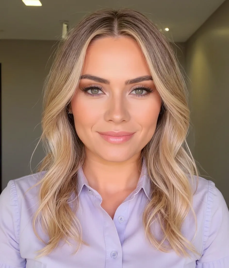 Shoulder-Length Sandy Blonde Layers with Natural Waves