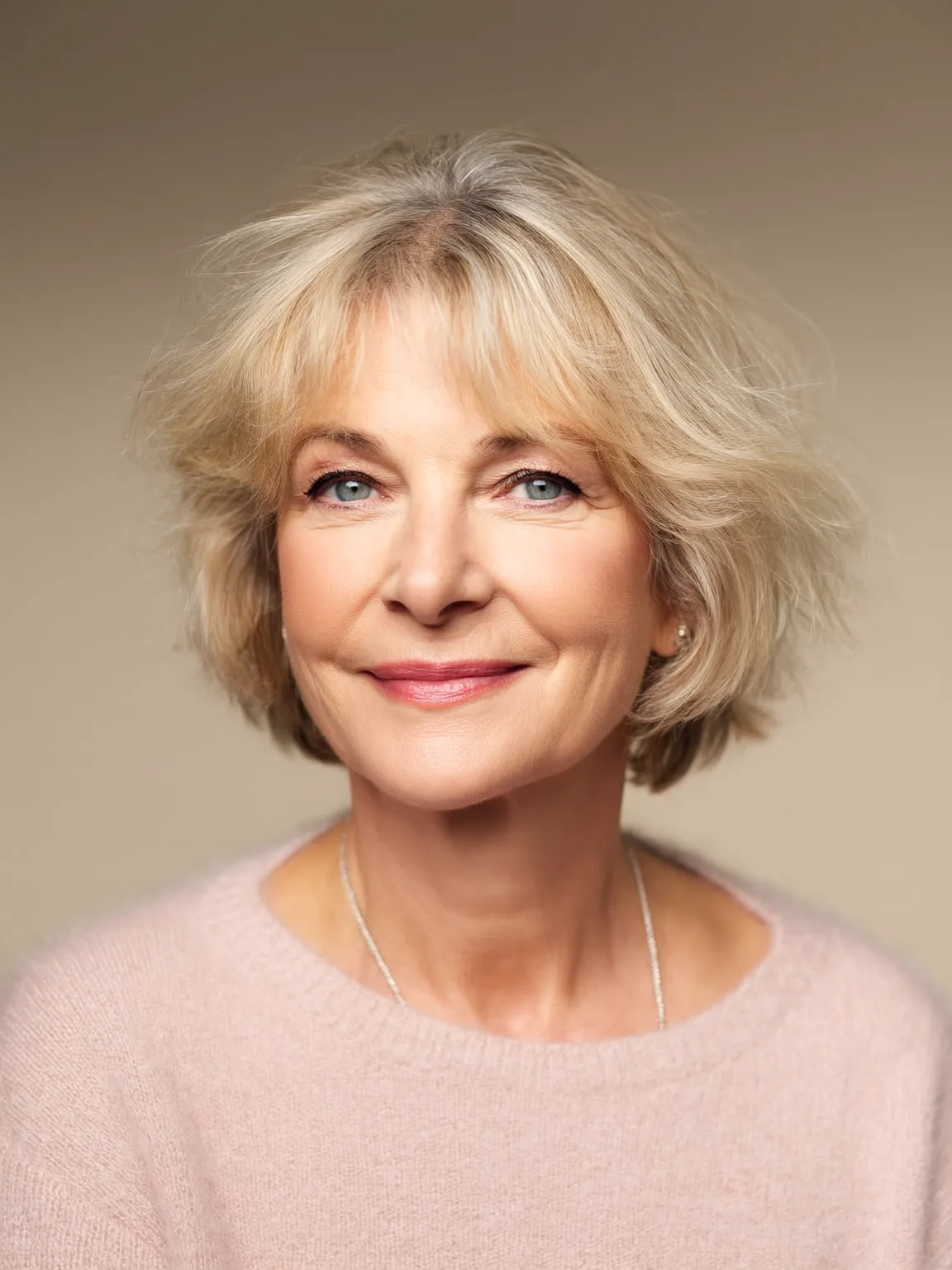 Chin-Length Wavy Soft Sandy Blonde Bob with Soft Fringe