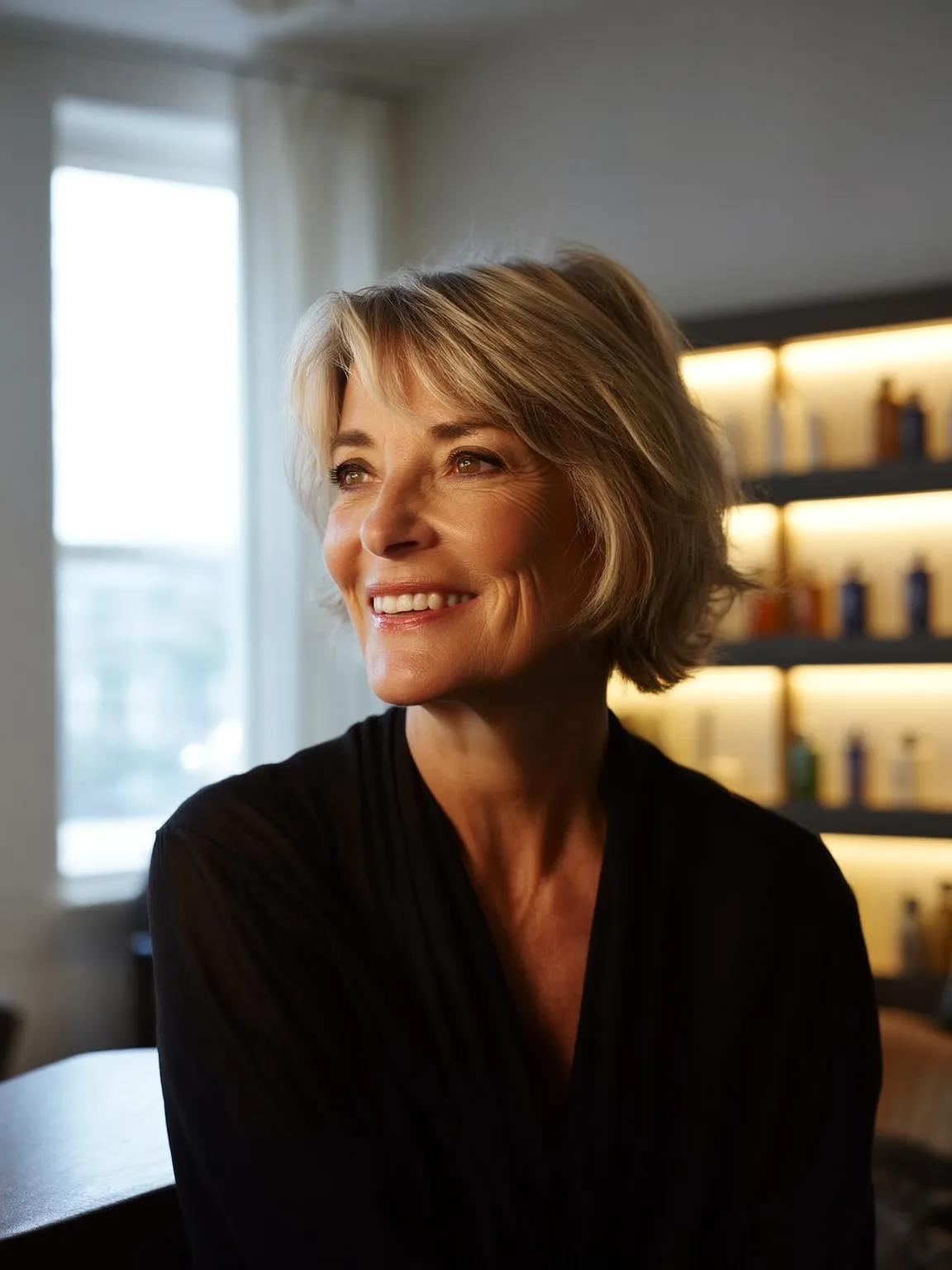 Chin-Length Wavy Golden Blonde Bob with Side-Swept Bangs