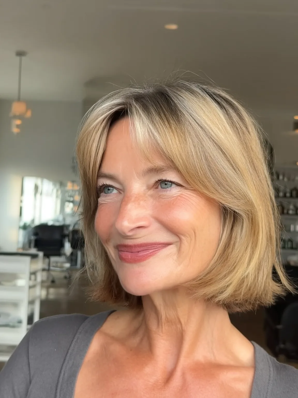 Air-Dried Straight Sandy Blonde Bob with Curtain Bangs
