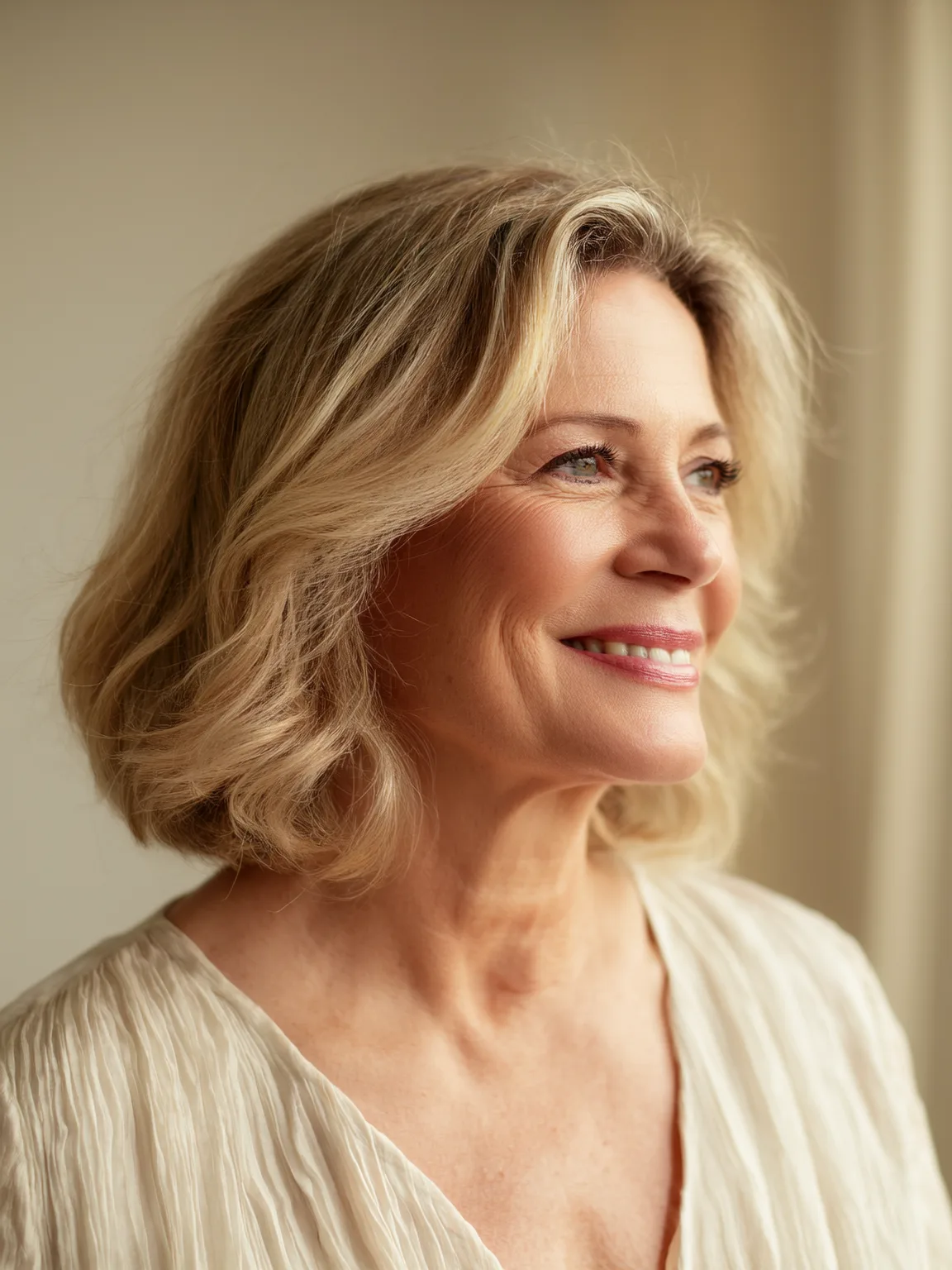Versatile Wavy Sandy Blonde Chin-Length Bob