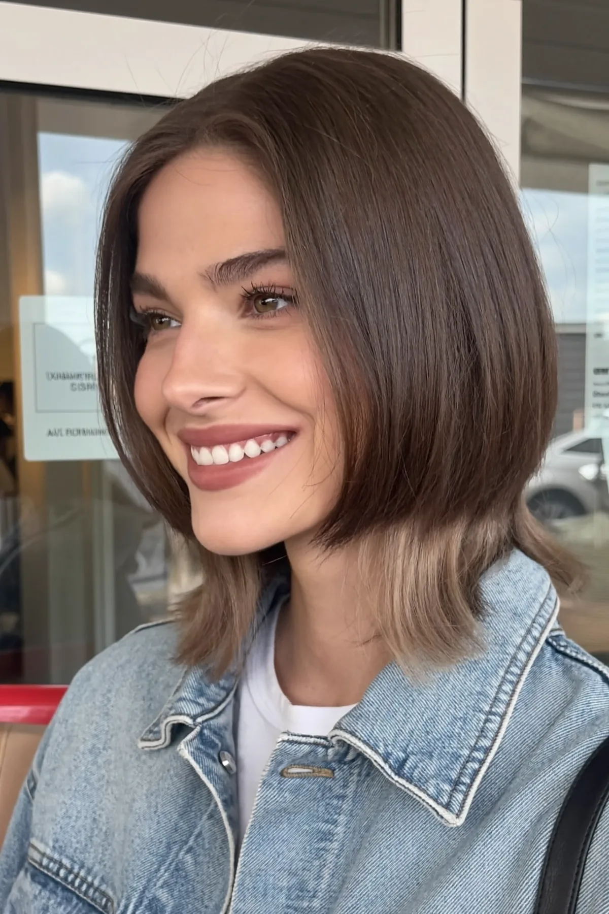 Chin-Length Sleek Straight Bob in Dark Blonde with Blended Balayage