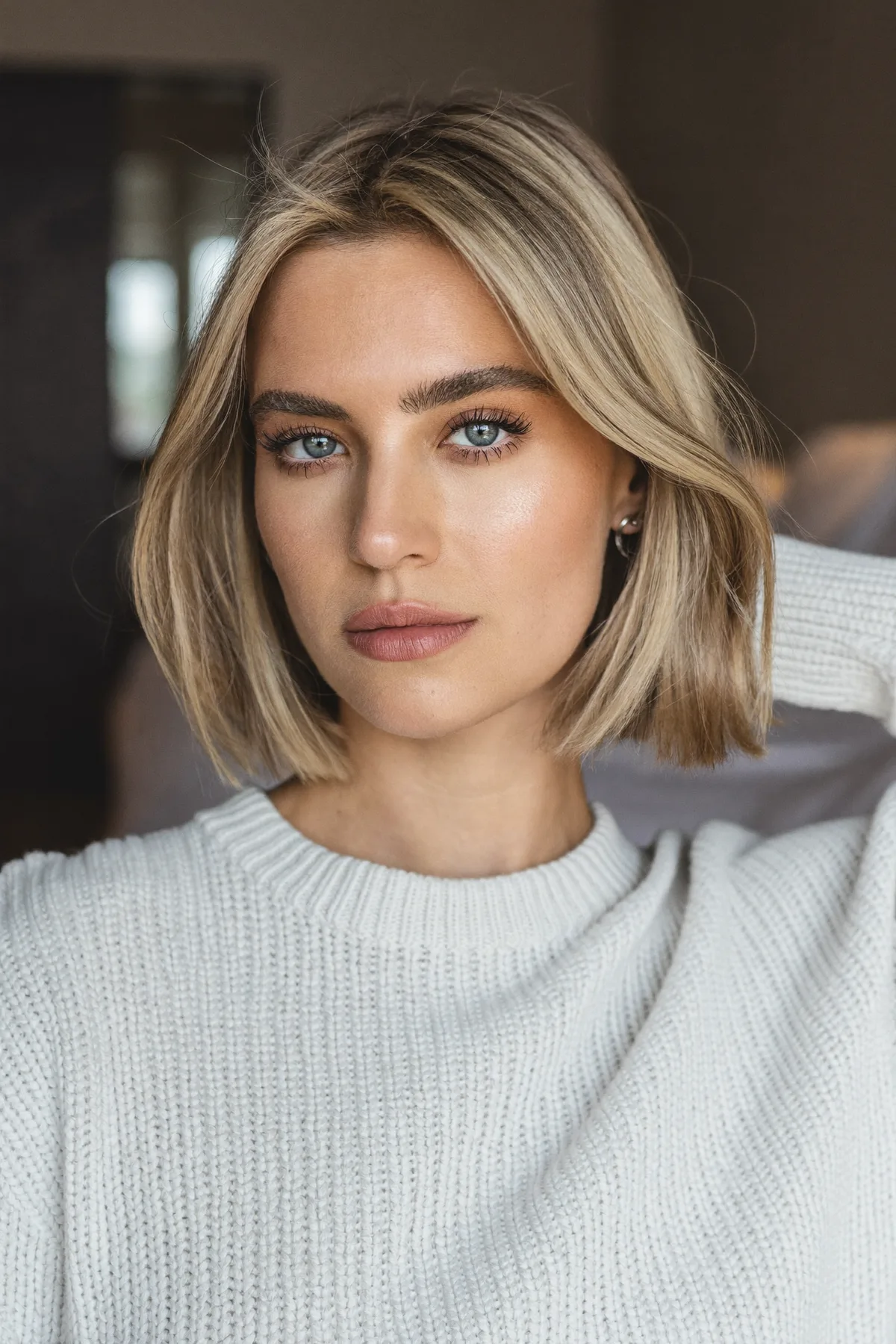 Sleek Straight Chin-Length Bob in Solid Dark Blonde Color