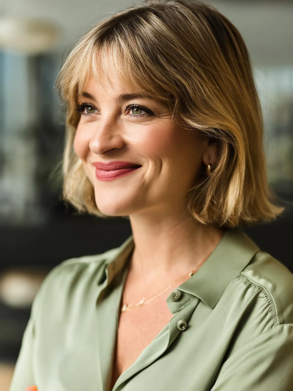 Classic Short Bob with Soft Curtain Bangs