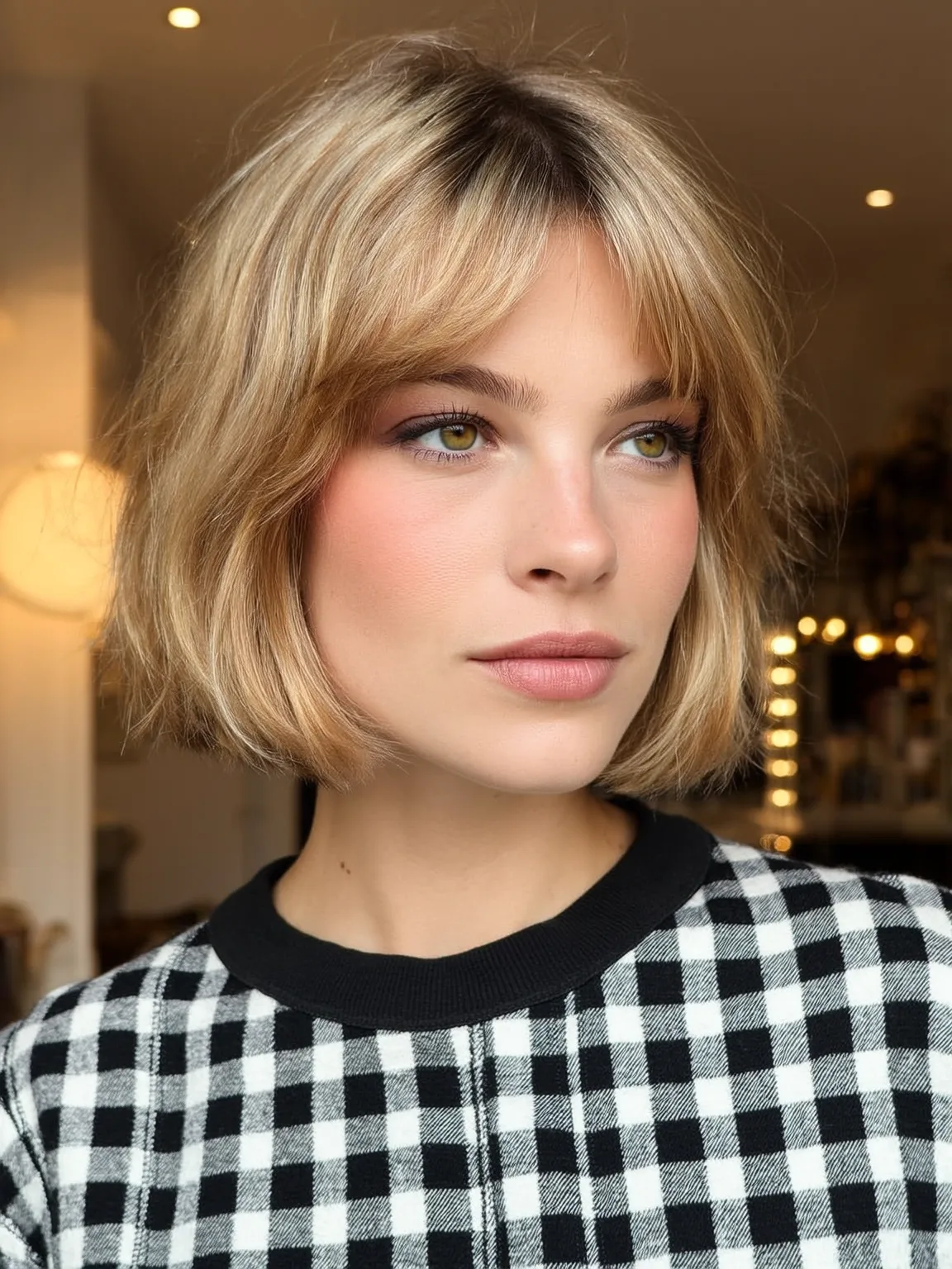 Chin-Length Blunt Bob with Sandy Blonde Babylights