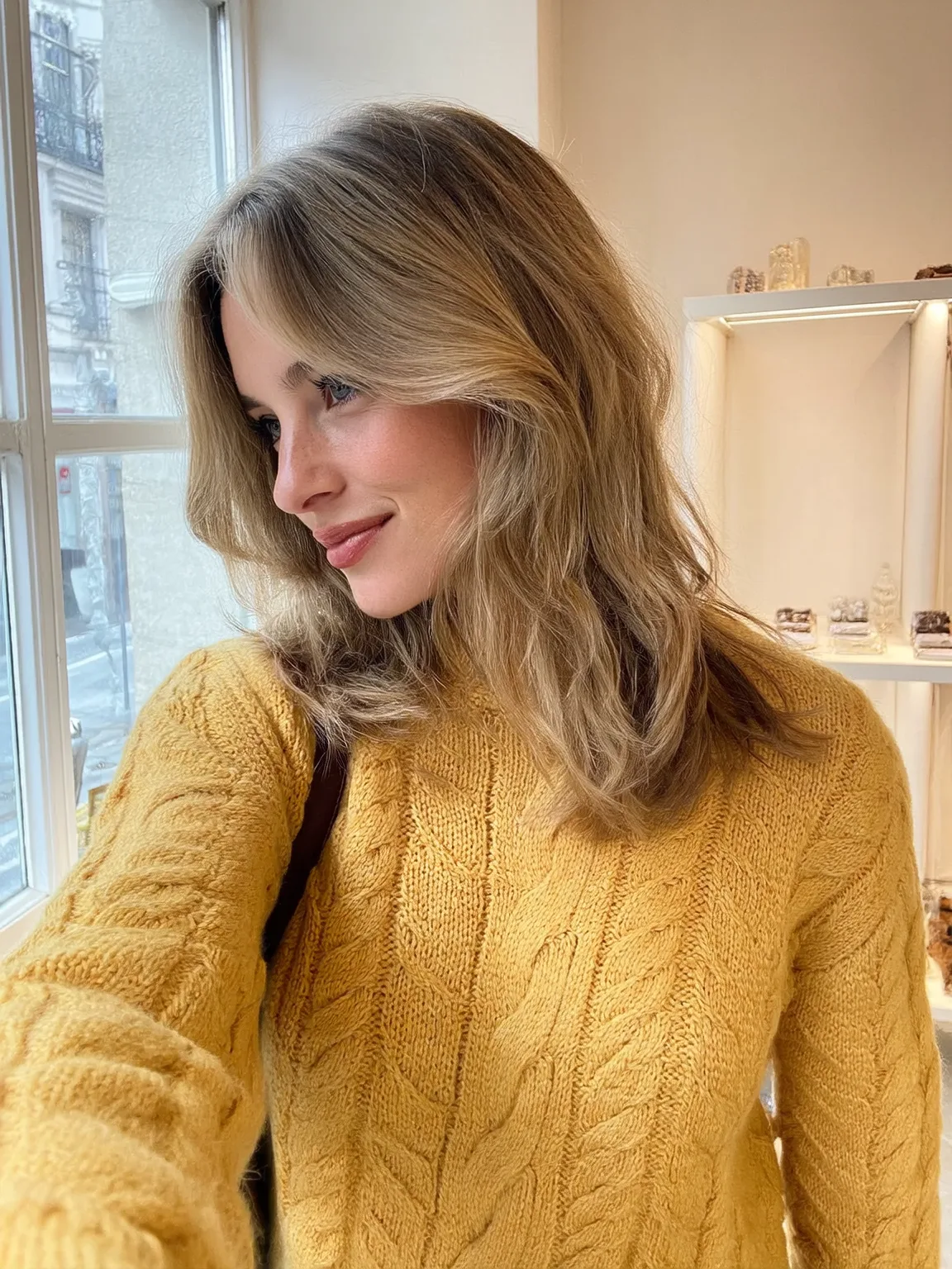 Shoulder-Length Layers with Sandy Blonde Balayage