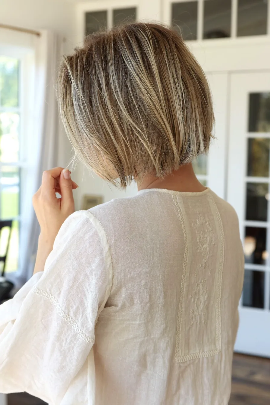 Chin-Length Blunt Bob with Subtle Ash Blonde Highlights