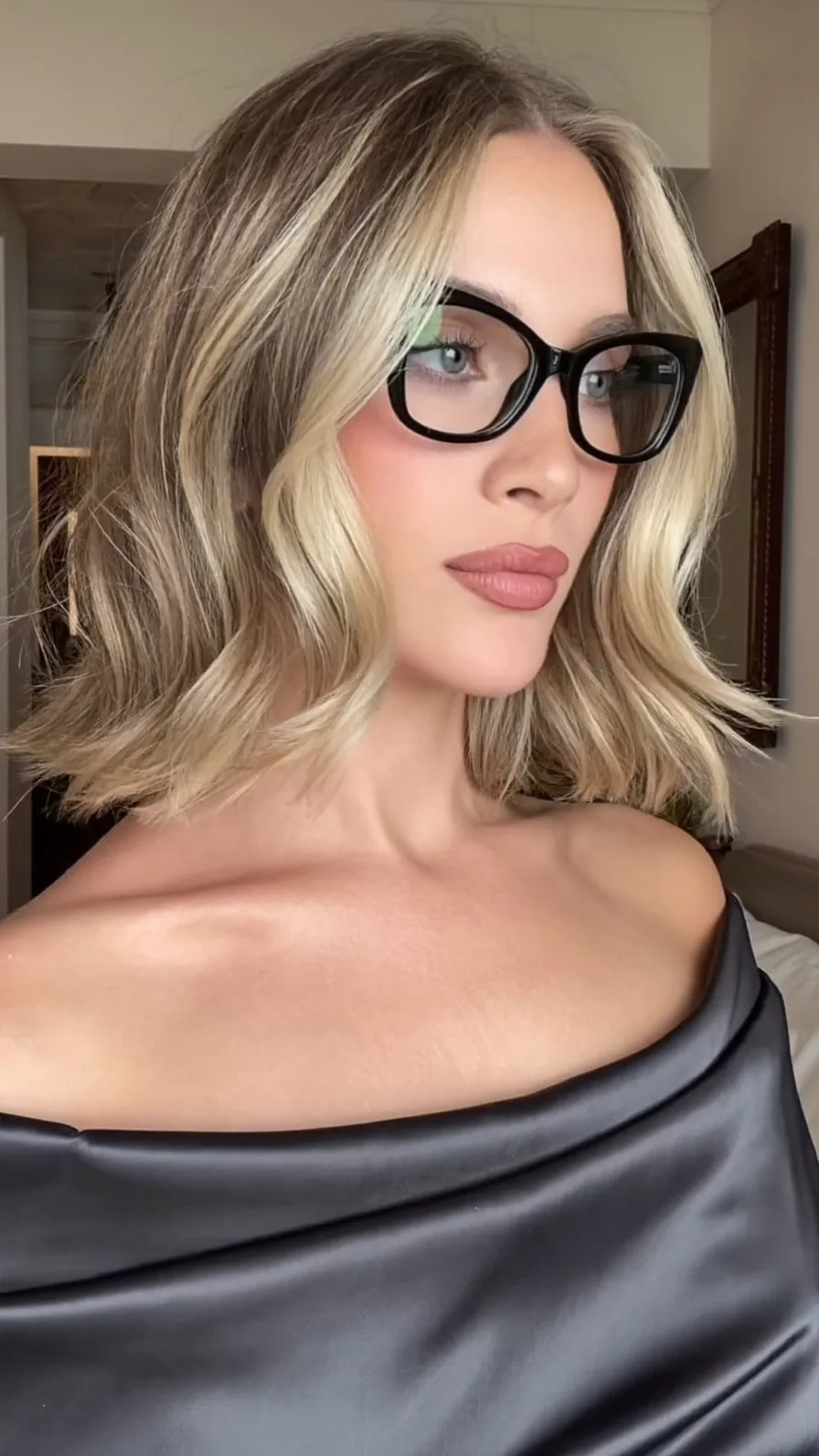 Modern Balayage Lob with Curtain Bangs and Choppy Ends