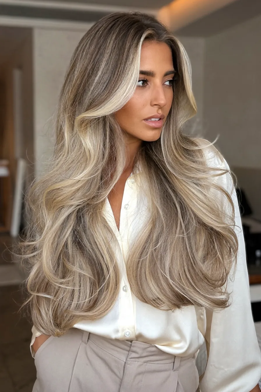 Voluminous Long Layers with Face-Framing Money Piece Highlights