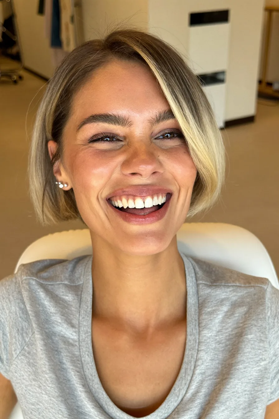 Sophisticated Deep Side-Parted Blunt Chin-Length Bob