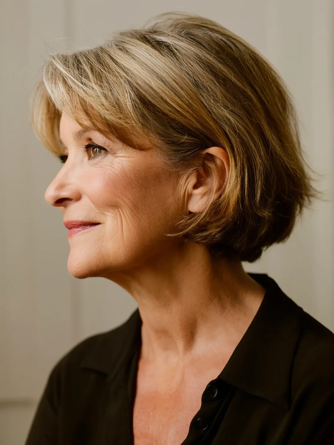 Chin-Length Bob with Sandy Blonde Highlights