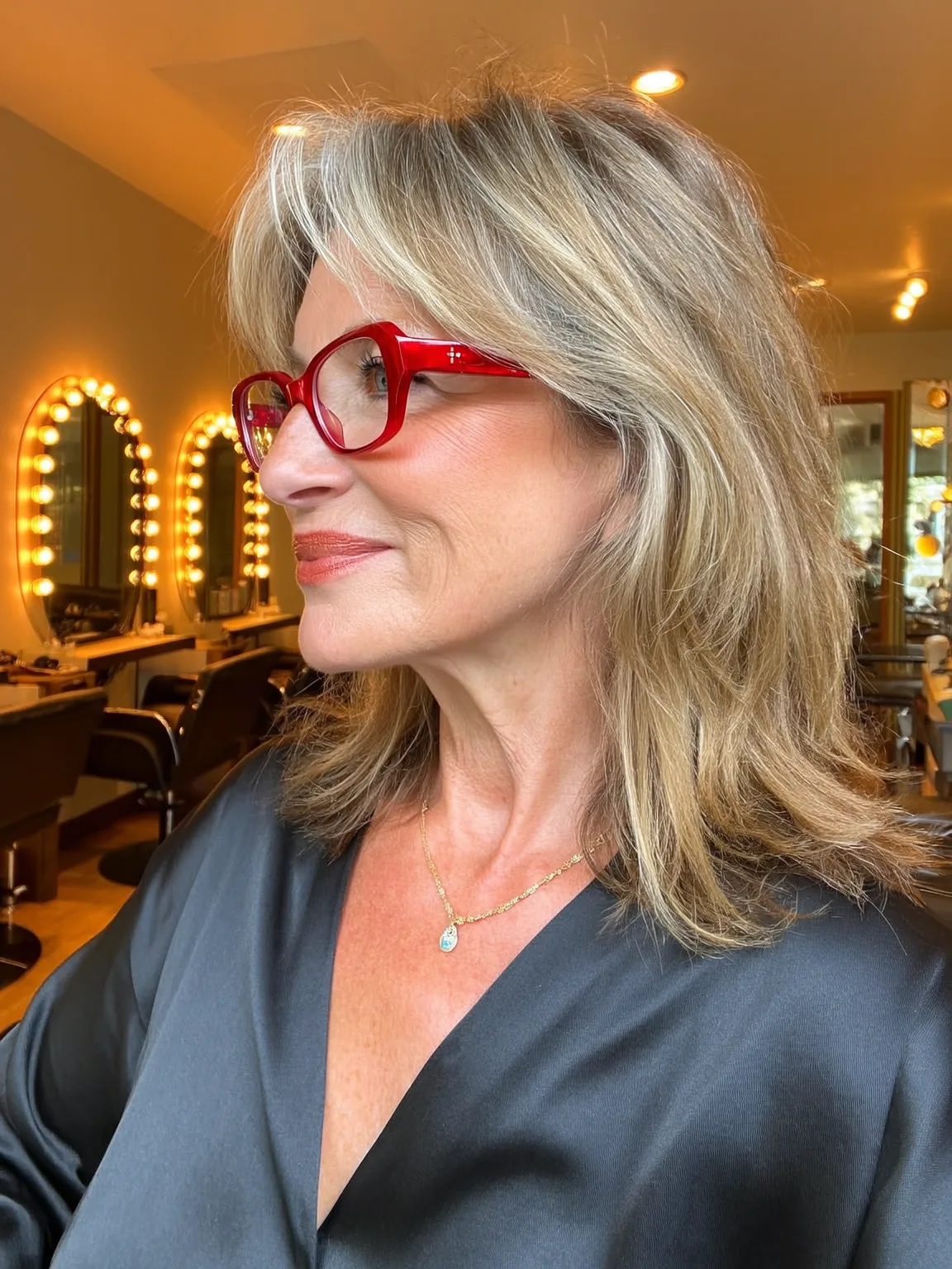 Wavy Sandy Blonde Layers with Natural Highlights for Square Faces