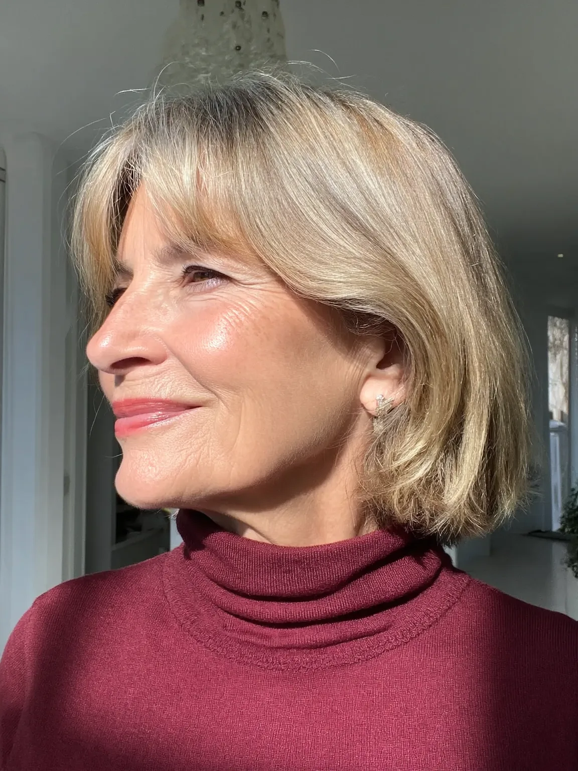 Air-Dried Sandy Blonde Bob with Curtain Bangs