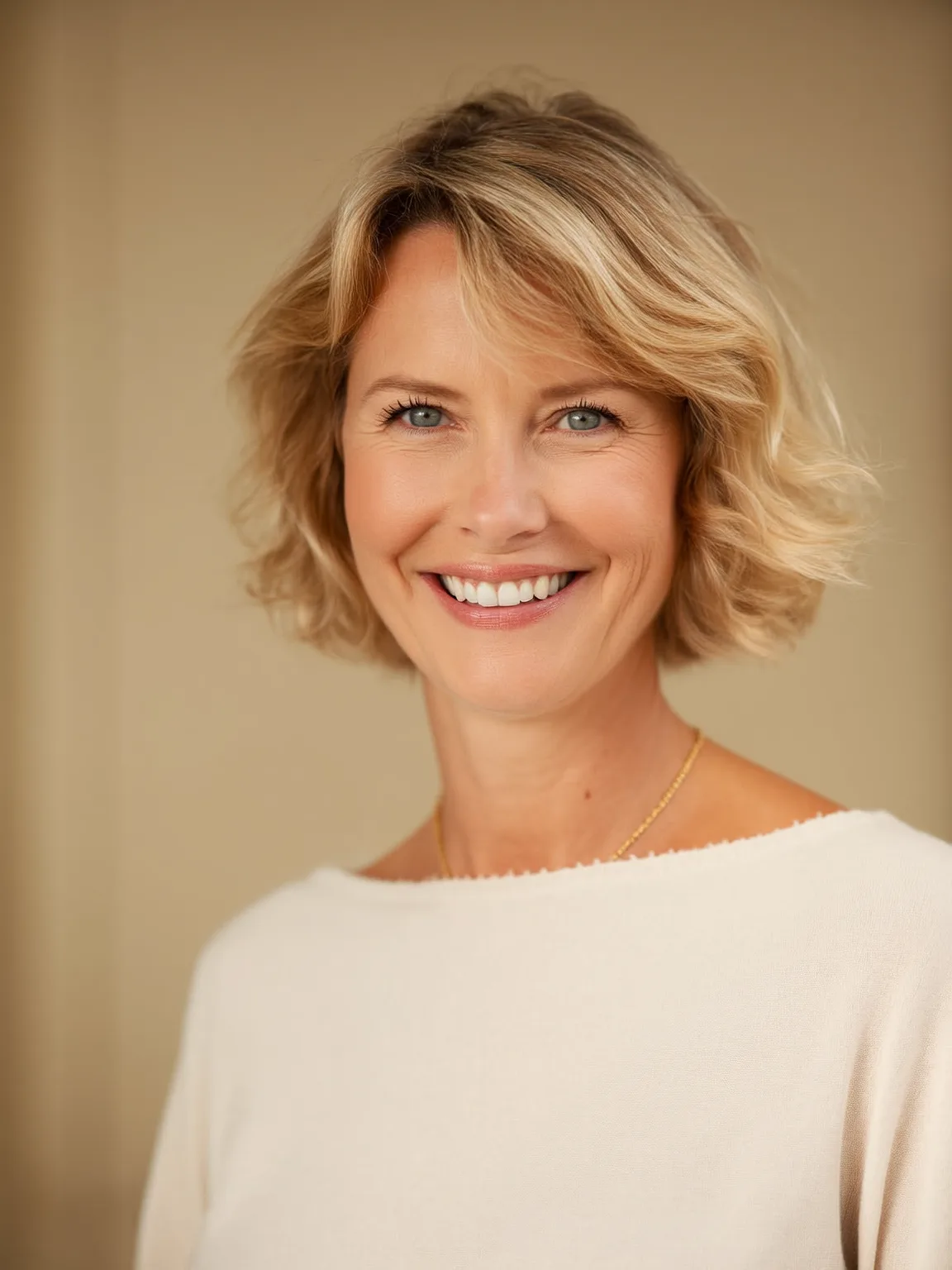 Bouncy Tapered Bob with Sandy Blonde Waves