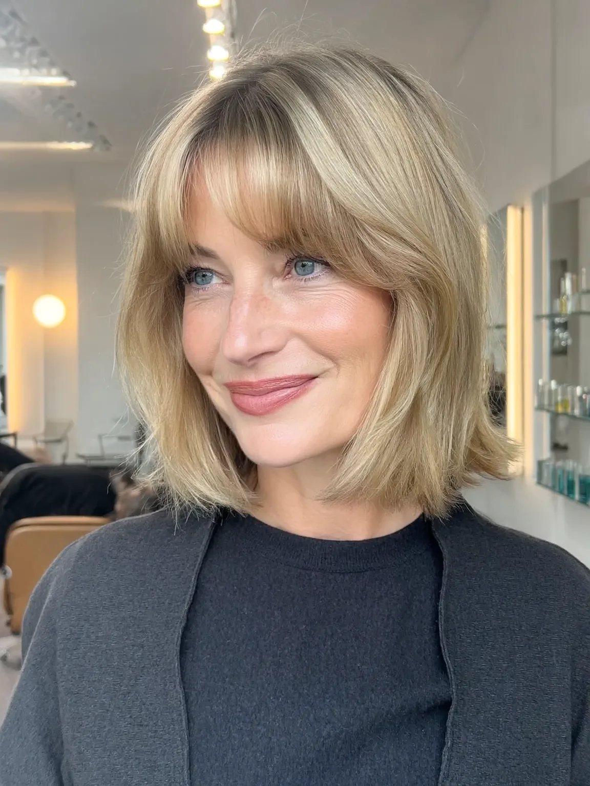 Classic Chin-Length Bob with Natural Curtain Bangs