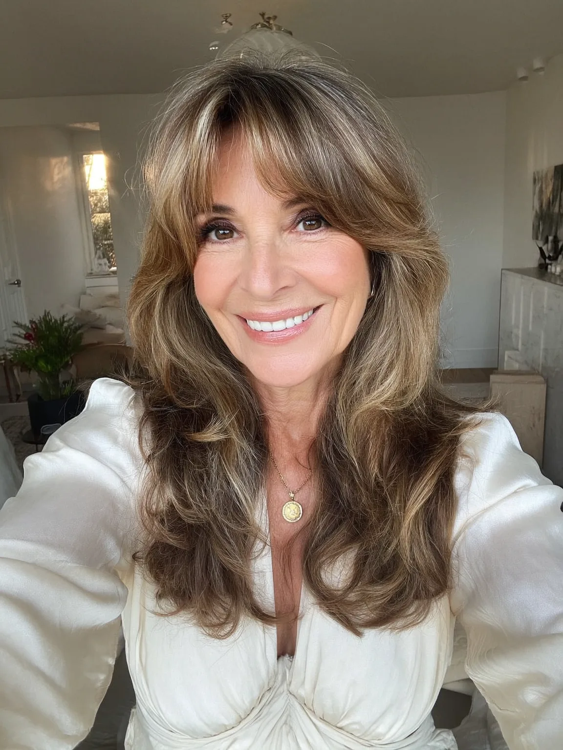 Voluminous Long Layers in Sandy Blonde with Honey Highlights