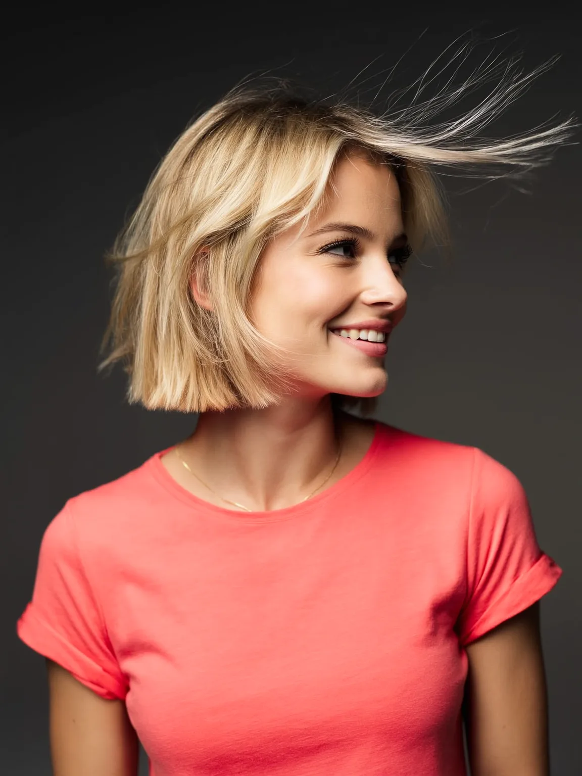 Side-Swept Bang Chin-Length Sandy Blonde Bob