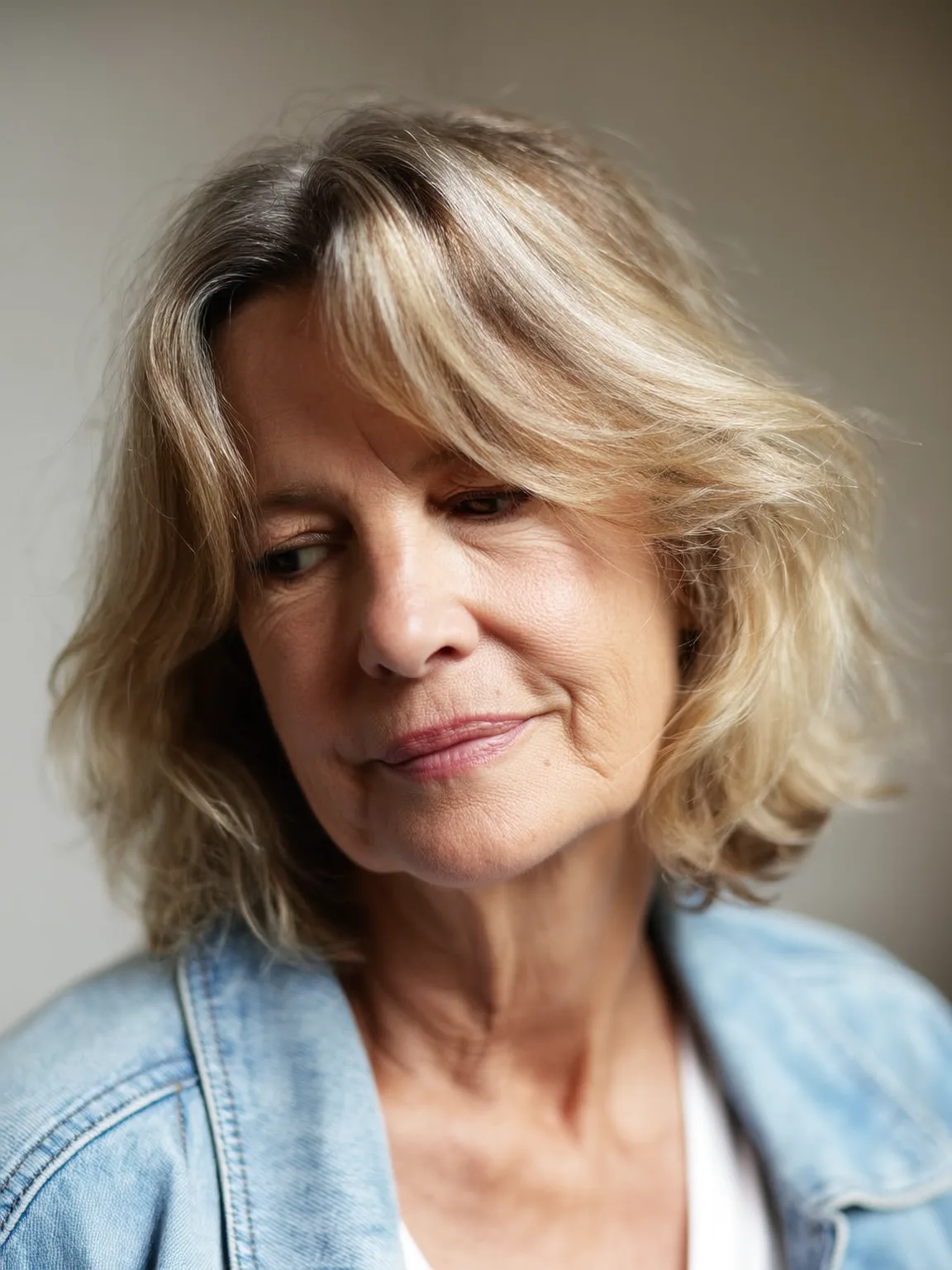 Chin-Length Sandy Blonde Layers with Natural Flow