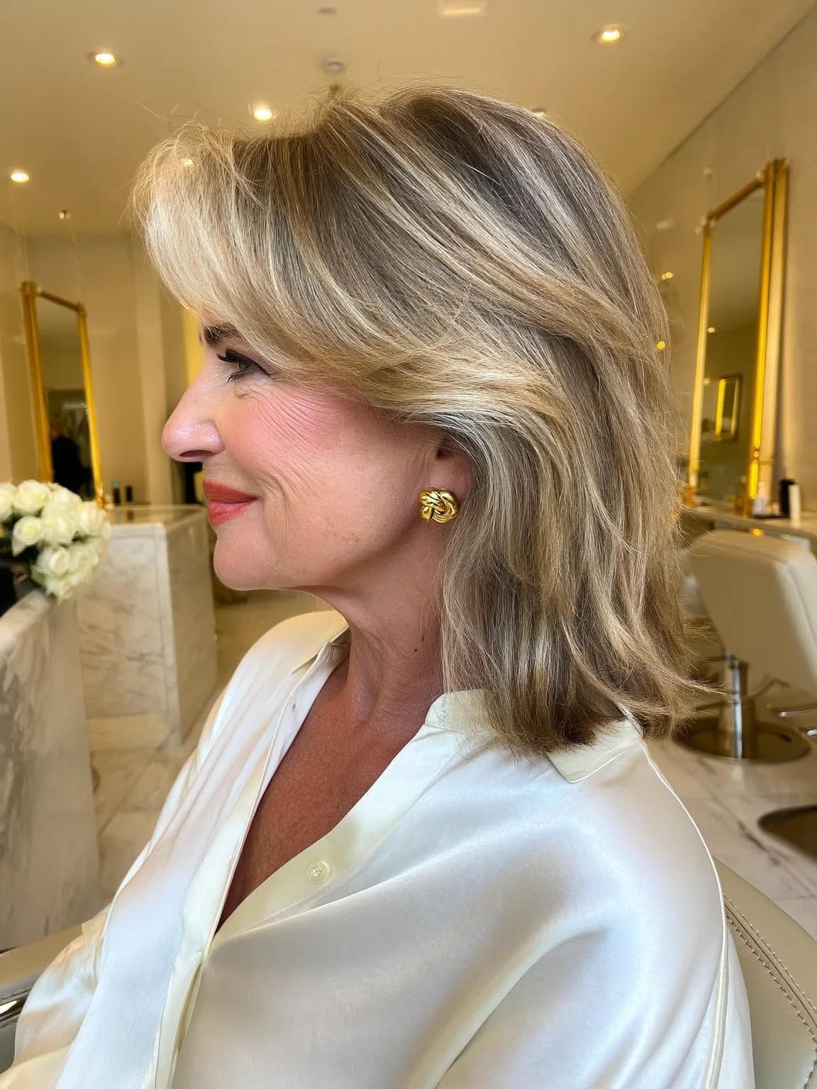 Shoulder-Length Layers with Sandy Blonde Highlights