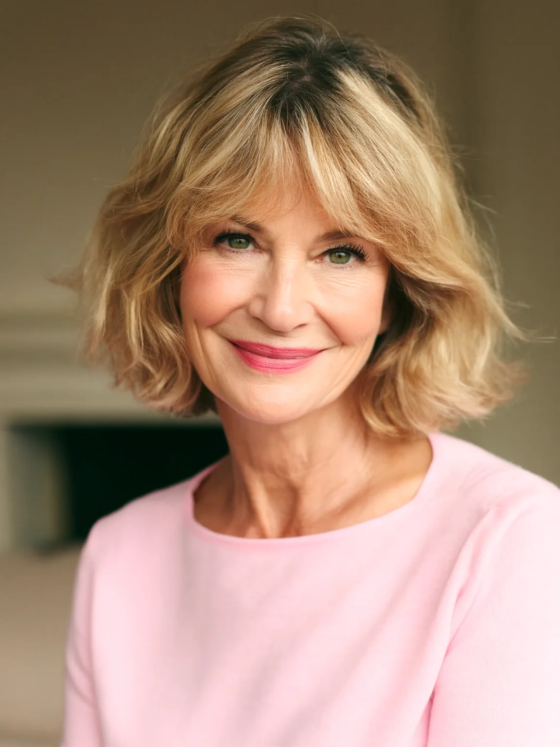 Chin-Length Lob with Sandy Blonde Balayage Highlights
