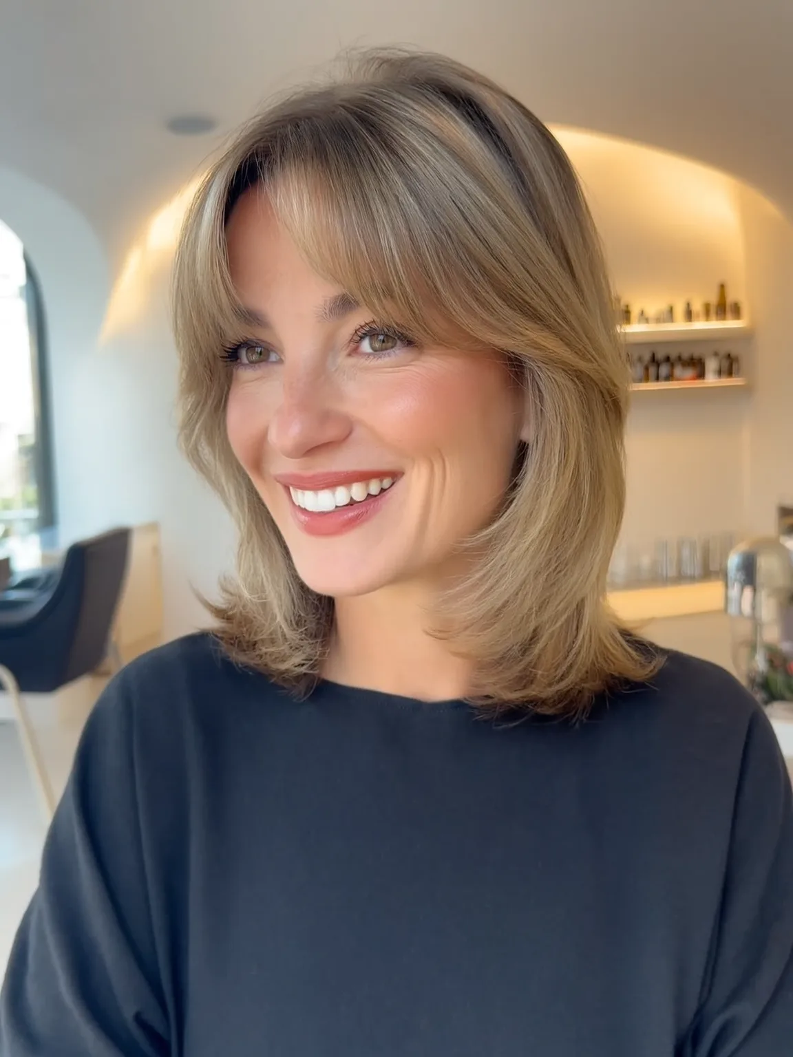 Face-Framing Lob with Soft Sandy Blonde Balayage