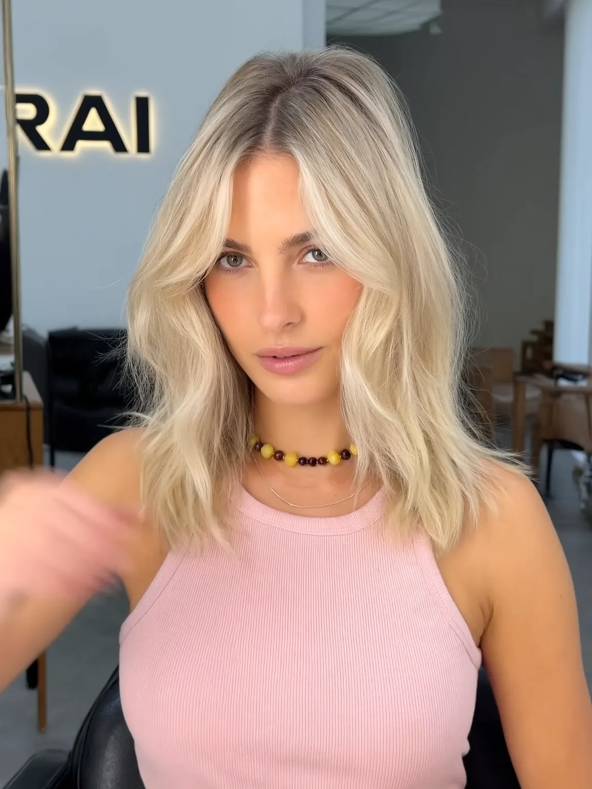 Textured Shoulder-Length Lob with Sandy Blonde Balayage