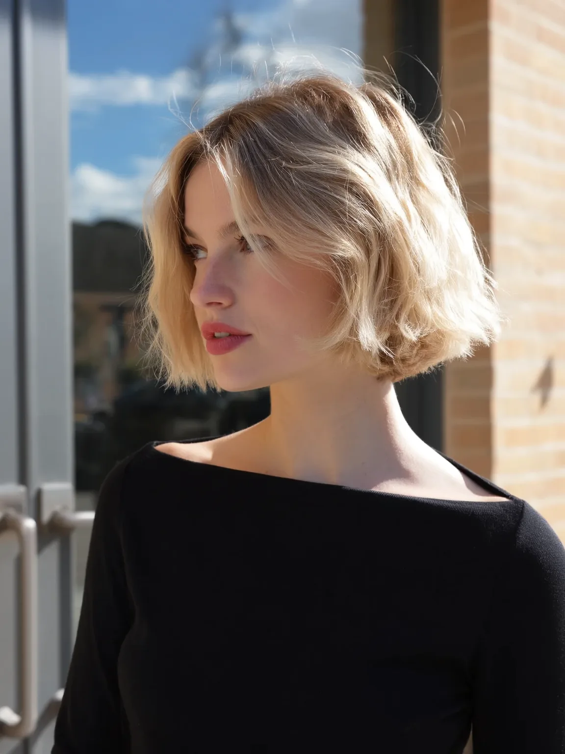 Chin-Length Bob with Natural-Sheen in Sandy Blonde