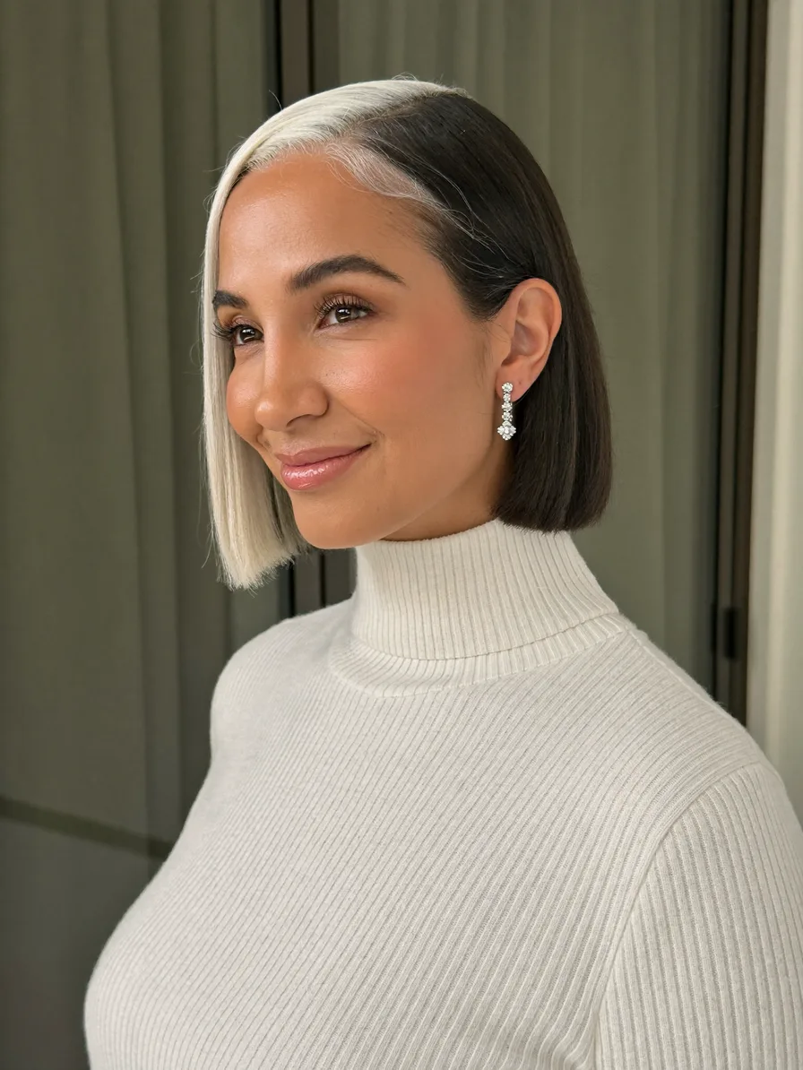 Chic Two-Tone Blunt Chin-Length Bob with Side Part