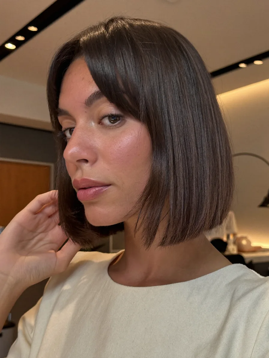 Chin-Length Blunt Bob with Center Part and Curtain Bangs