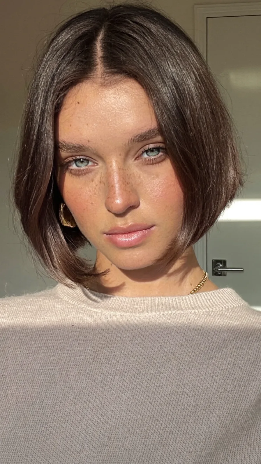 Chin-Length Blunt Cut Bob with Center Part Professional Style
