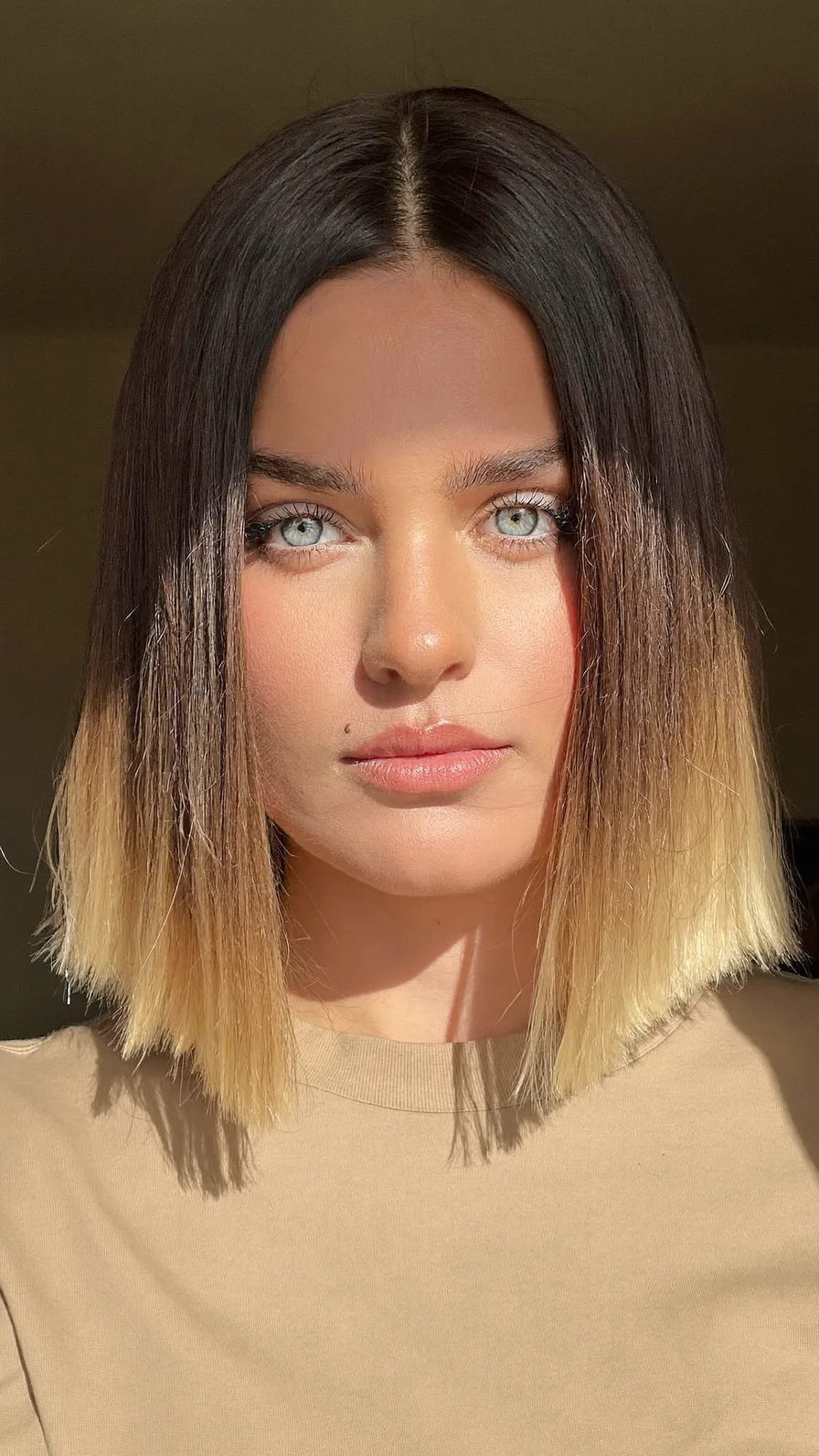 Chic Straight Blunt Bob with Dark to Blonde Ombre Hair